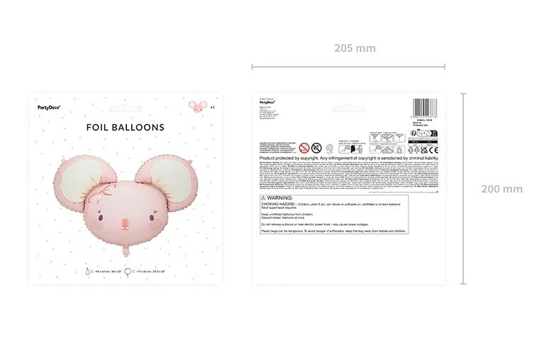 Balon foliowy Myszka 96x64cm jasny różowy FB190 PartyDeco